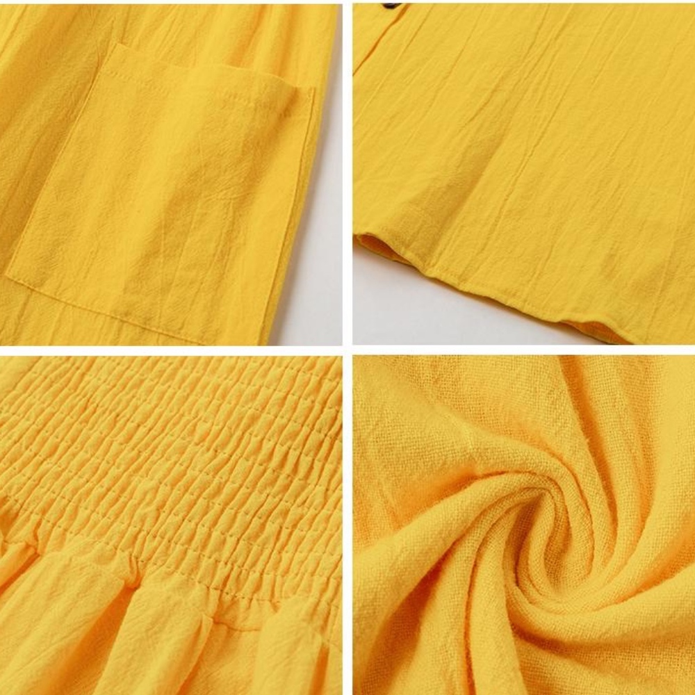 Yellow Buttoned Cami Fit and Flare Midi Dress - Picture 7 of 8